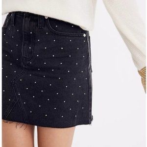 Rigid Denim A-Line Mini Skirt: Metallic Dots Edition